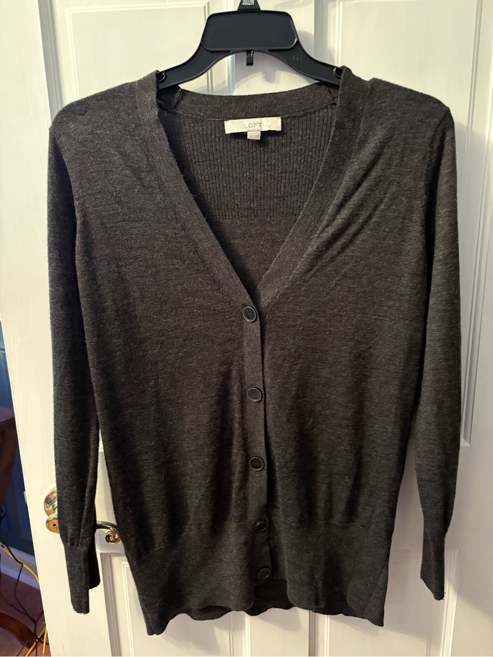 LOFT Women's Dark Gray Button-Front V-Neck Cardigan